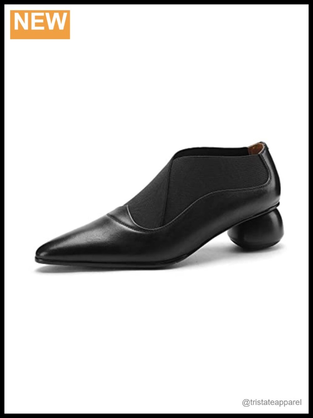 TinaCus Pointed Toe Cone Heel Pumps Shoes Genuine Leather & Elastic Fabric